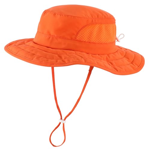 Connectyle Kids Foldable Wide Brim Sun Hat UPF 50+ Sun Protection Bucket Hats Breathable Summer Beach Hat for Boys Girls - color: Orange, size: Medium
