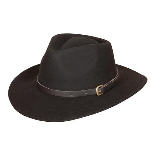 Bigalli Melbourne Fedora Wool Felt Hat - Outdoor - Wide Brim Crushable Water-Resistant Warm & UV Protection - color: Black, size: Large