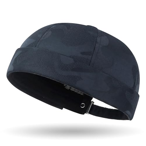 Camo Brimless Hat for Men Women Breathable Rolled Cuff Docker Cap Harbour Beanie Hats Landlord Hat Sailor Cap K517 - color: Dark Blue