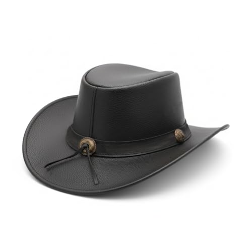 RESISTANCE Premium Australian Style Leather Cowboy Hat | Shapeable Outback Hat for Men and Women - color: Black, size: X-Large