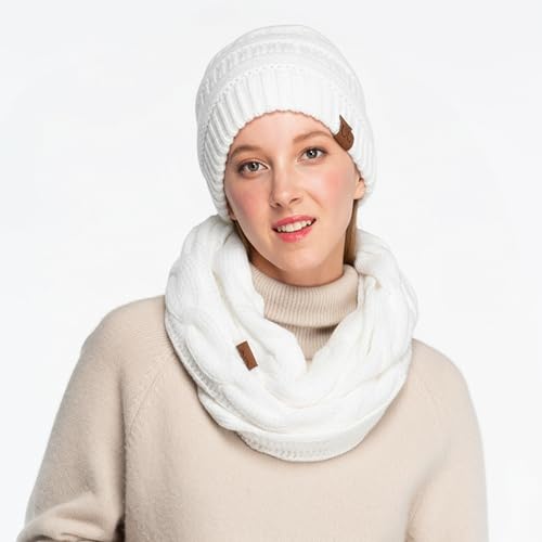 CC Classic Winter Fall Trendy Chunky Stretchy Cable Knit Beanie Hat - color: Solid White