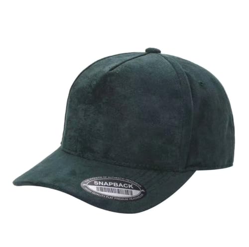 Plain Suede Snapback Hat 5 Panel Baseball Cap - color: Dark Green