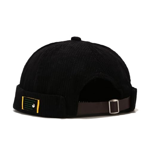 Mens Docker Cap Brimless Skullcap Sailor Cap Rolled Cuff Retro Beanie Hat - color: Corduroy Black