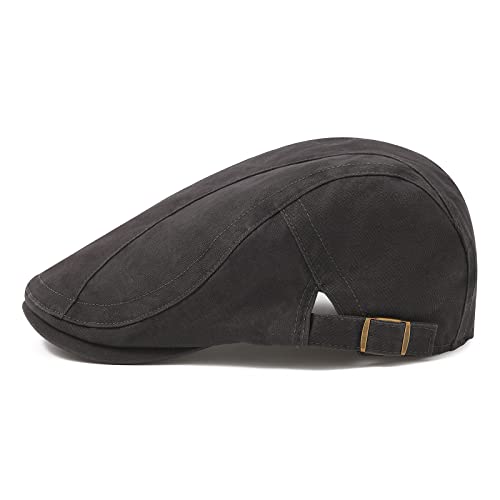 VOBOOM Men Cotton Newsboy Beret Hat Duckbill Buckle Cabbie Cap - color: Dark Grey