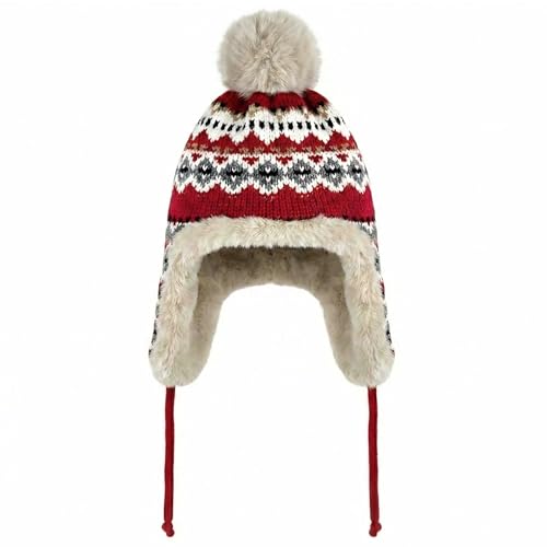 Winter Women Knit Beanie Hat Ear Flaps Trapper Hat Men Toque Warm - color: Red