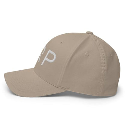 FX XRP Crypto Fitted Hat Embroidered Curved Bill Mid Crown Closed-Back Structured Twill Cap - color: Khaki, size: Small-Medium