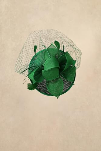BABEYOND Fascinators Hats for Women Pillbox Kentucky Hat with Feather Veil - color: Green