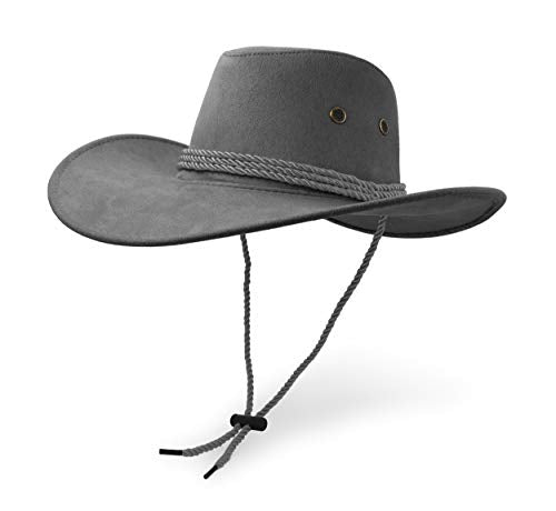 Cowboy Hat, Sun Hat Faux Felt Leather Suede Travel Cap Western Hat Outdoor Sun Protect - color: Grey