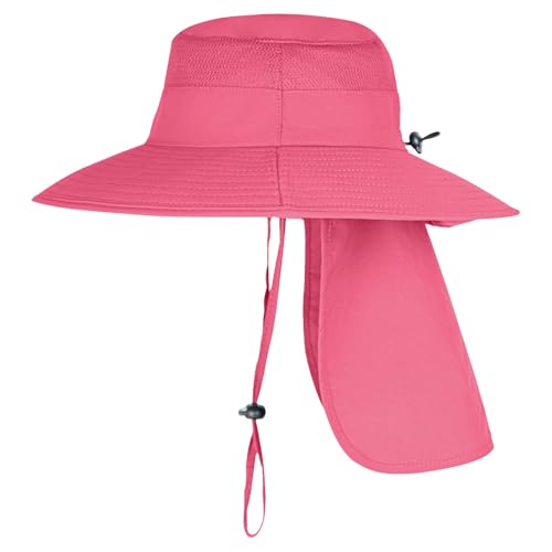 ZOORON Sun Hats for Men Women with Neck Flap Fishing UPF 50+ UV Protection - color: Rose