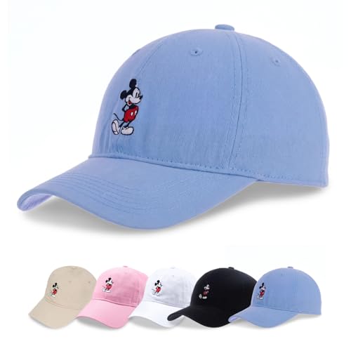 Disney Mickey Mouse Embroidered Cotton Adjustable Dad Hat with Curved Brim - color: Light Blue