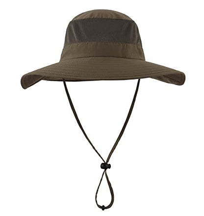 Home Prefer Outdoor UPF50+ Mesh Sun Hat Wide Brim Fishing Hat with Neck Flap Sun Hat for Men Women - color: Olive Brown
