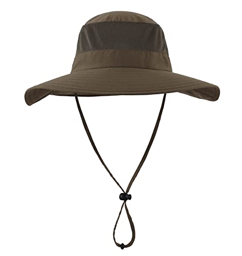 Home Prefer Outdoor UPF50+ Mesh Sun Hat Wide Brim Fishing Hat with Neck Flap Sun Hat for Men Women - color: Olive Brown