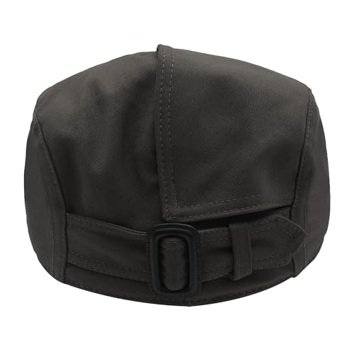 ZLYC Men Cotton Flat Cap Summer Scally Newsboy Beret Driver Hat - color: Button Decor Gray
