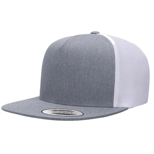 Yupoong 5-Panel YP Classic Trucker Cap | High Profile Flat Visor Snapback - color: Heather/White