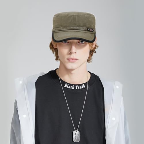 Cadet Army Hat 2 Pieces Flat Top Cap Unisex Military Hat for Women Men - color: Black E + Army Green E