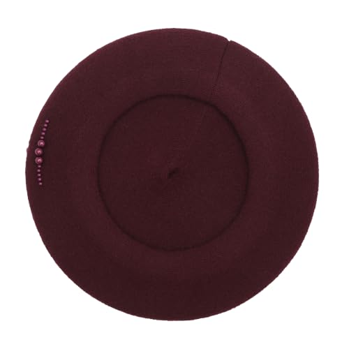ZLYC Women French Beret Hat Winter Knitted Stretchable Beret Artist Cap - color: Side Pearls Burgundy