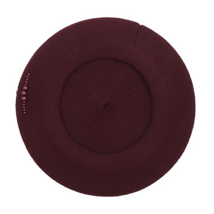 ZLYC Women French Beret Hat Winter Knitted Stretchable Beret Artist Cap - color: Side Pearls Burgundy