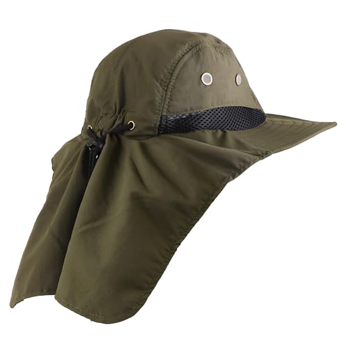 Falari Outdoor Sun Hat, Wide Brim with Neck Flap, Safari Hiking Gardening Fishing Hat - color: Army Green