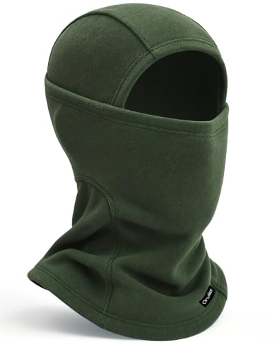Balaclava Ski Mask for Men Women, Warm Fleece Face Mask Full Cover for Cold Weather Skiing Cycling, Ponytail Friendly - color: Army Green