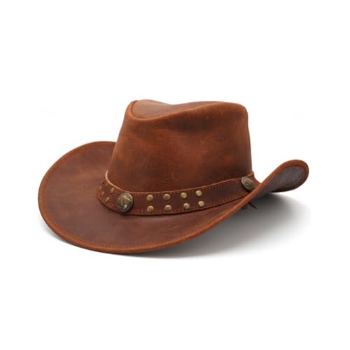 RESISTANCE Premium Australian Style Leather Cowboy Hat | Shapeable Outback Hat for Men and Women - color: Reddish Brown, size: Large