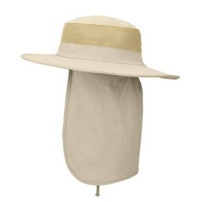 Outdoor Sun Hat UPF 50 Protection Waterproof Fishing hat Face Cover Summer Neck Flap Hat - color: Light Khaki Pro