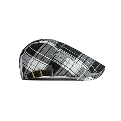 WITHMOONS Adjustable Colorful Plaid Flat Cap Newsboy Cabbie Gatsby Golf Beret Hat YZ30109 - color: Black