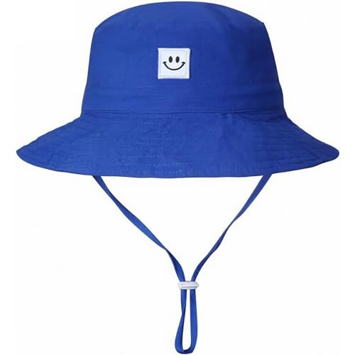 55cube Baby & Toddler Sun Hat UPF 50+ Bucket Hat with Chin Strap - color: 2pack White/Blue, size: 0-6 Months