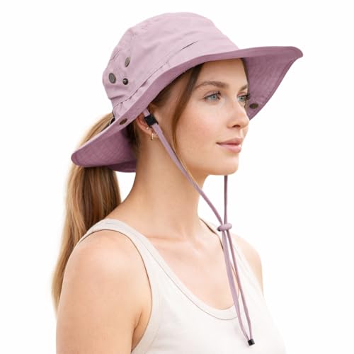 TOP-EX ChicPony Ponytail Sun Hat for Women, Waterproof UPF 50+ Wide Brim - color: 0702_pink, size: Small-Medium