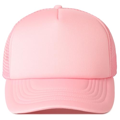 MIRMARU 5 Panels Blank Foam Front Two Tone Solid Trucker Mesh Back Baseball Cap with Adjustable Snapback Strap - color: Solid-light Pink