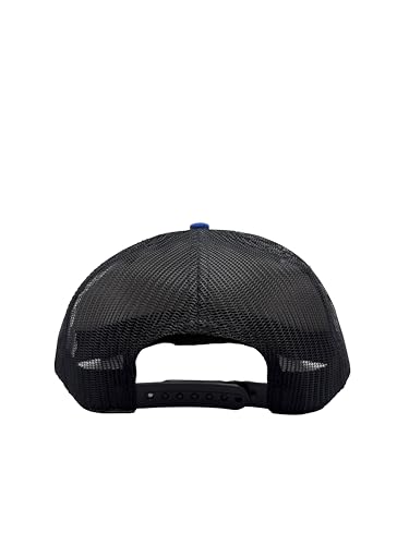 Ashen Fane Faux Suede Polyester Blend 5 Panel Classic Flat or Round Visor Adjustable Snapback Mesh Back Trucker Hat - color: Flat - Royal