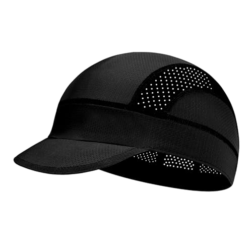 XXL Cooling Cycling Cap Skull Caps Under Helmet Mesh Hats with Sun Visor for Big Head Bike Hard Hat Liner for Men - color: Black