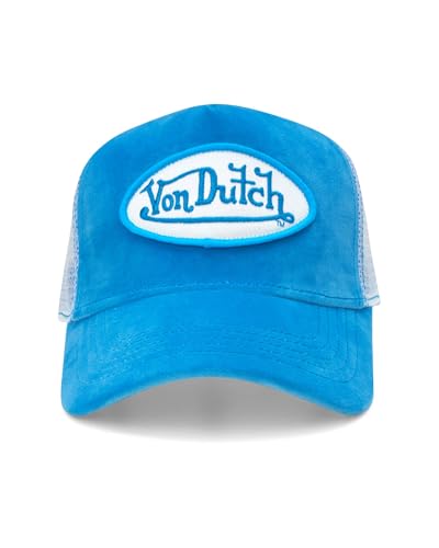 Von Dutch Unisex Velvet Trucker Hat, Curved Bill, Mesh Back, Snapback - color: Blue