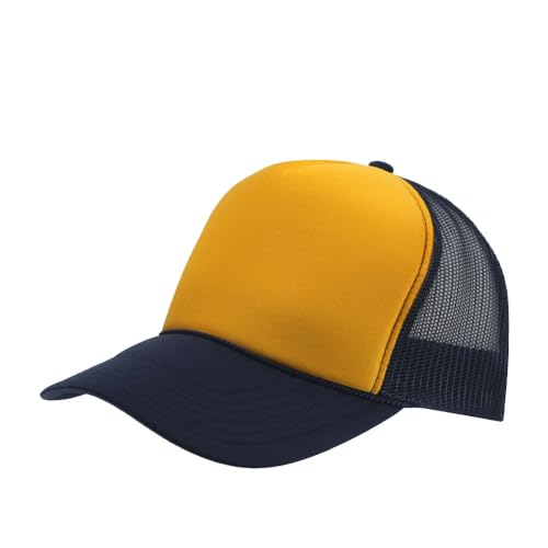 High Crown Foam Mesh Camouflage Tri-Color Oak Leaves Trucker Hat Baseball Cap - color: Navy/Gold/Navy