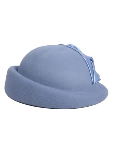 Light Blue Wool Felt Beret Fascinator Hat For Women Ladies Femme With Bead