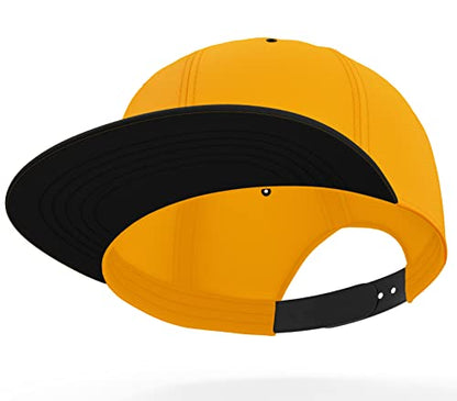 Daxton Classic Blank Snapback Flat Bill Visor Hat Cap One Size Adjustable Back - color: Gold Black