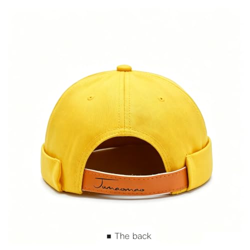 Gogobear Mens Brimless Docker Beanie Adjustable Rolled Cuff Sailor Cap - color: Lemon Yellow