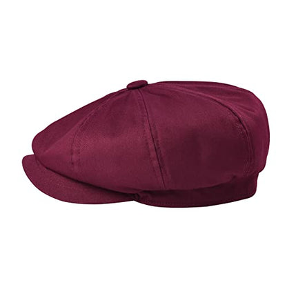 BOTVELA Men's Newsboy Flat Cap 100% Cotton Cabbie Hat - color: Burgundy, size: 7 7/8
