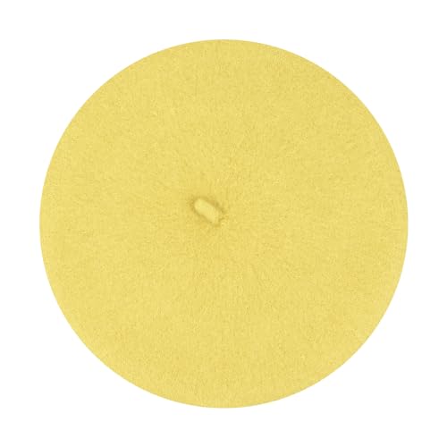 Gllutt Women Wool Beret Hat French Style Solid Color - color: Banana Yellow
