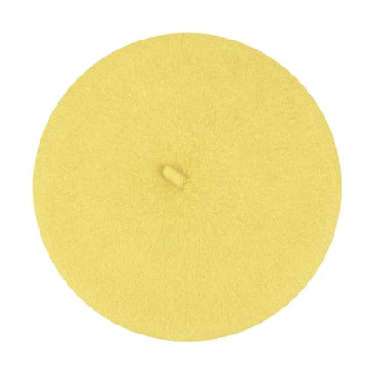 Gllutt Women Wool Beret Hat French Style Solid Color - color: Banana Yellow