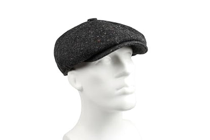 8 Panel Wool Blend Newsboy Cap – Classic Tweed & Herringbone Baker Boy Hat for Men & Women - color: Black Tweed, size: Small