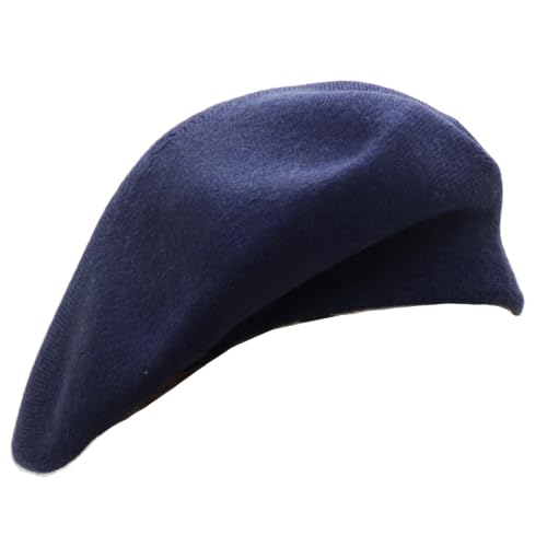 Wheebo Reversible Solid Color French Beret Hat for Women and Girls - color: Navy Blue