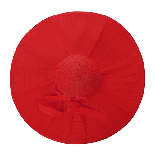 Women's Super Wide Brim Sun Hat - Extra Large Floppy Beach Bucket Hat, Foldable Summer Sun Protection Outdoor Travel Cap - color: Red
