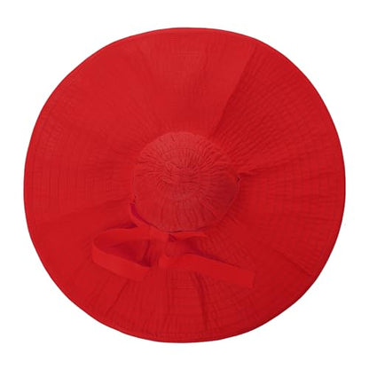 Women's Super Wide Brim Sun Hat - Extra Large Floppy Beach Bucket Hat, Foldable Summer Sun Protection Outdoor Travel Cap - color: Red