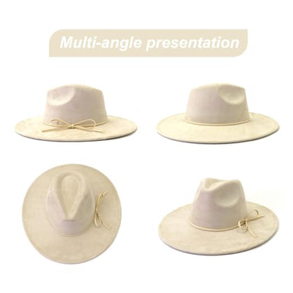 Fedora Hats for Women Man with Big Wide Brim Classic Suede Panama Hat Western Outdoor hat - color: Beige