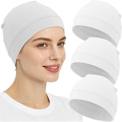 3-Pack 100% Cotton Skull Cap for Men Women Helmet Liner Caps - color: 3pcs White
