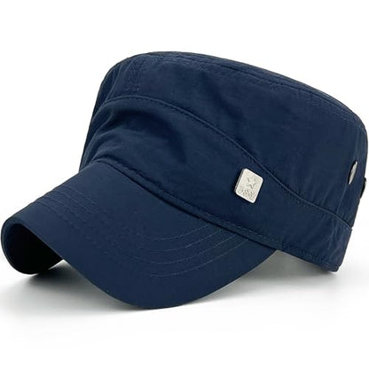 Loneshark Water Resistant Military Hat Quick Dry Cadet Cap Army Flat Top - color: Square-logo-navy