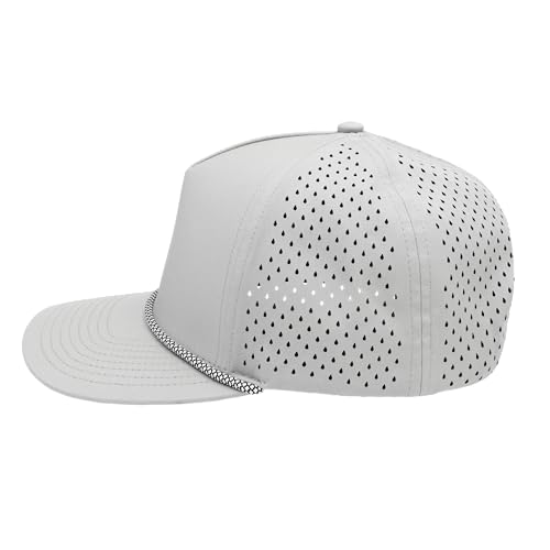 Gilbert Performance 5‑Panel Snapback Hat – Adjustable Flat Bill Cap, Breathable Mesh, Water‑Repellent Fabric, Unisex - color: Grey With Rope