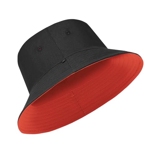 Oversize XXL Bucket Hat, Reversible Cotton Fisherman Hats, Unisex Double Side Wear Bucket Sun Hats with Chin Strap - color: Black-orange, size: XX-Large