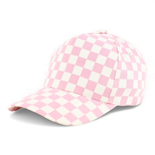 Trendy Apparel Shop Structured 5 Panel Checkered Print Baseball Cap - color: Pink