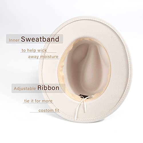 DRESHOW Women Classic Felt Fedora Wide Brim Floppy with Belt Buckle Panama Hat - color: 1 Pc Fedora Hat: Beige